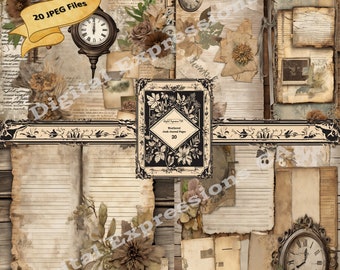 20 Junk Journal Pages, Rustic Style, Digital Papers, Scrapbook Supplies, Background Pages, Printables, Weathered Wood