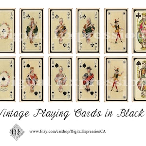 Cartas de chá, cartas de jogar VINTAGE Cartas de chá digitais, cartas de chá falsas, coisas efêmeras, enfeites de diário de lixo, rei, rainha, coringa