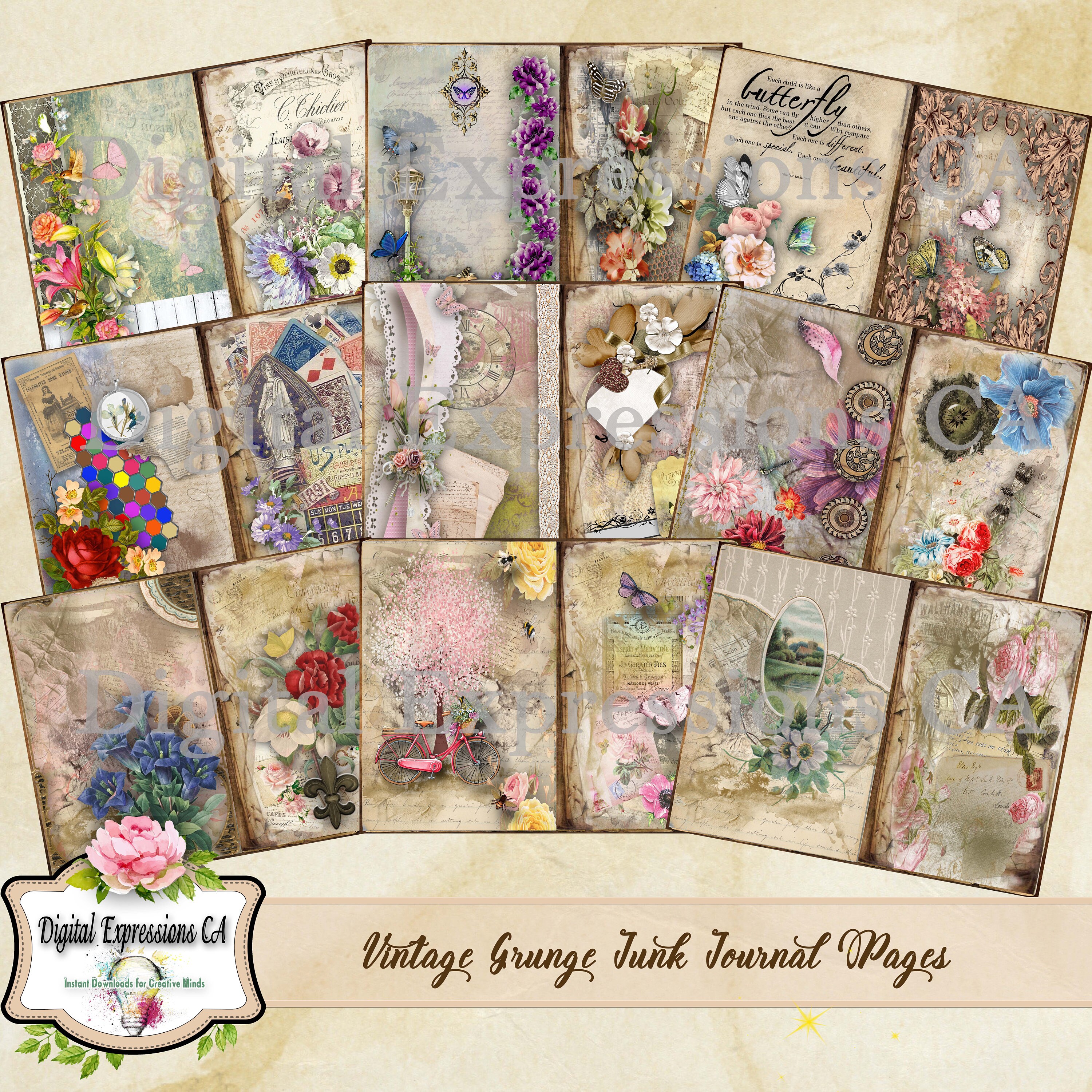 Floral Ephemera Junk Journal Kit: Vintage Grunge Paper (digital Paper ...
