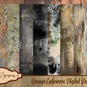 Grunge Digital Paper, GRUNGE VINTAGE Ephemera Papers, Junk Journal, Mixed Media, Instant Printable, DIY Paper Crafting, Collage Sheet