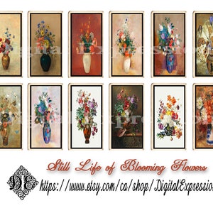 Tea Cards, Still Life of Blooming Flowers Ephemera Digital TEA Cards, Floral Botanical Scrapbooking, Junk Journal Embellishments