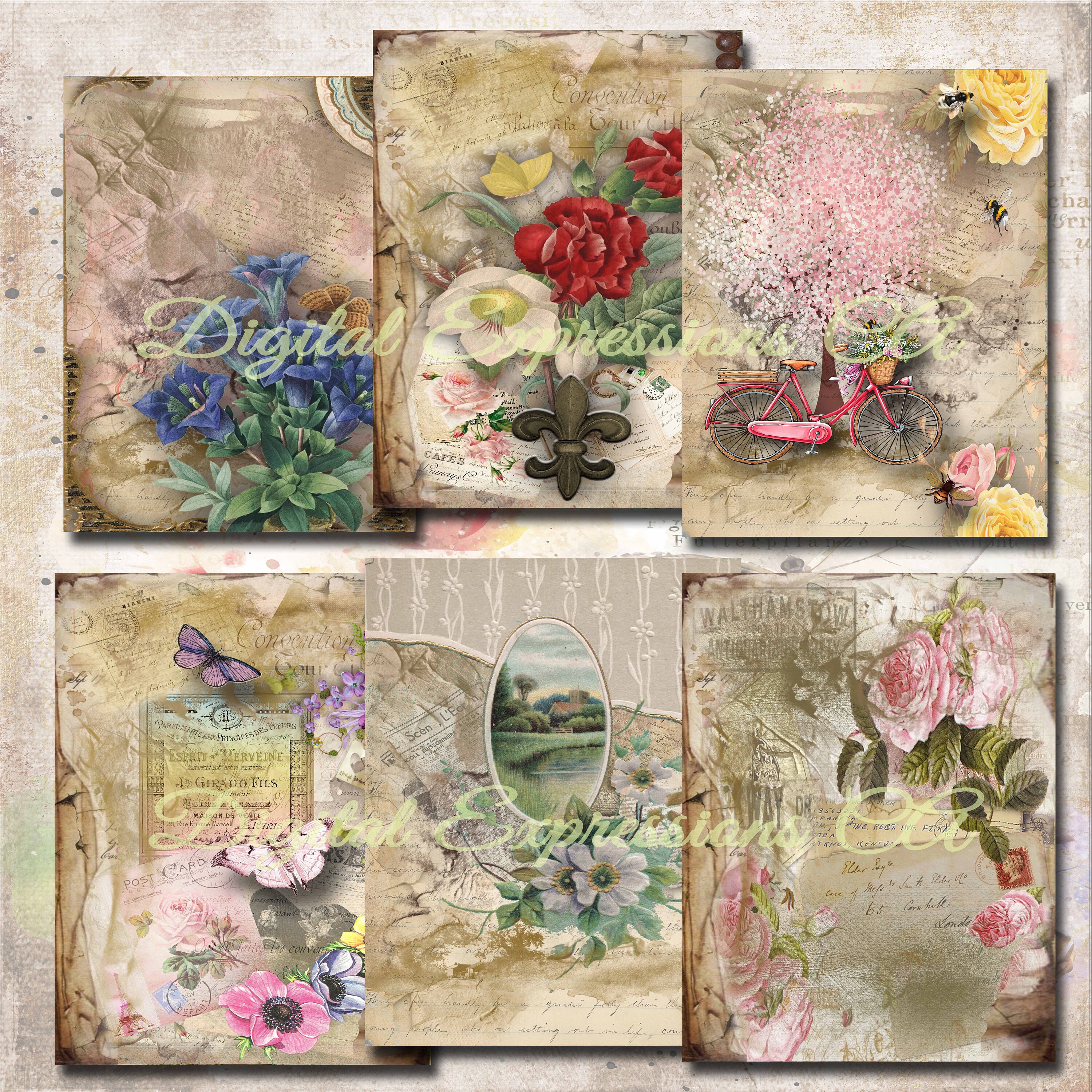 Floral Ephemera Junk Journal Kit: Vintage Grunge Paper (digital Paper ...