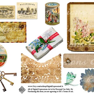 Junk Journal Kit 125 Digital Embellishments, Botanical Digital Add Ons ...