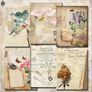 Printable Junk Journal Kit, Vintage Botanical Paper, Floral Grunge Ephemera Paper, Scrapbooking Paper, Digital Paper Prints, Collage Sheets