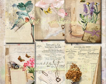 Vintage Botanical Junk Journal Kit: Floral Ephemera Paper (Digital Paper Prints)