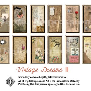 Cartões de chá digitais VINTAGE Dreams 2, cartões de chá falsos florais vintage, enfeites de diário de lixo, cartões de chá