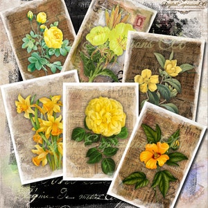 Printable Junk Journal Kit, Vintage Yellow Floral Papers, Grunge Ephemera Paper, Scrapbooking Papers, Digital Paper Prints, Collage Sheets