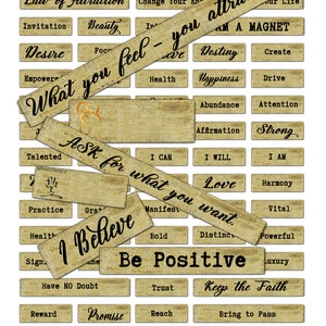 Positive Inspirational Sayings Mixed Media Journal Words, Inspirational Digital Collage Sheets, Printable Words, Junk Journal, Scrapbooking