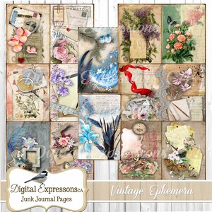 Vintage Grunge Junk Journal Embellishments Kit, Vintage Grunge Journal Papers, Floral Ephemera Digital Paper for Junk Journals