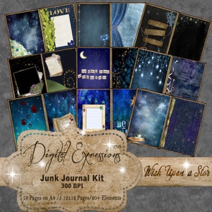 Afdrukbare Junk Journal kit, Wish Upon a Star Night Sky Journal Papers, Scrapbooking Grunge Papers, Digitaal papier voor Junk Journals