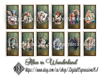 Tea Cards, Alice in Wonderland Watercolor Digital TEA Cards, Botanical Vintage Faux Tea Cards, Junk Journal Embellishments, Ephemera