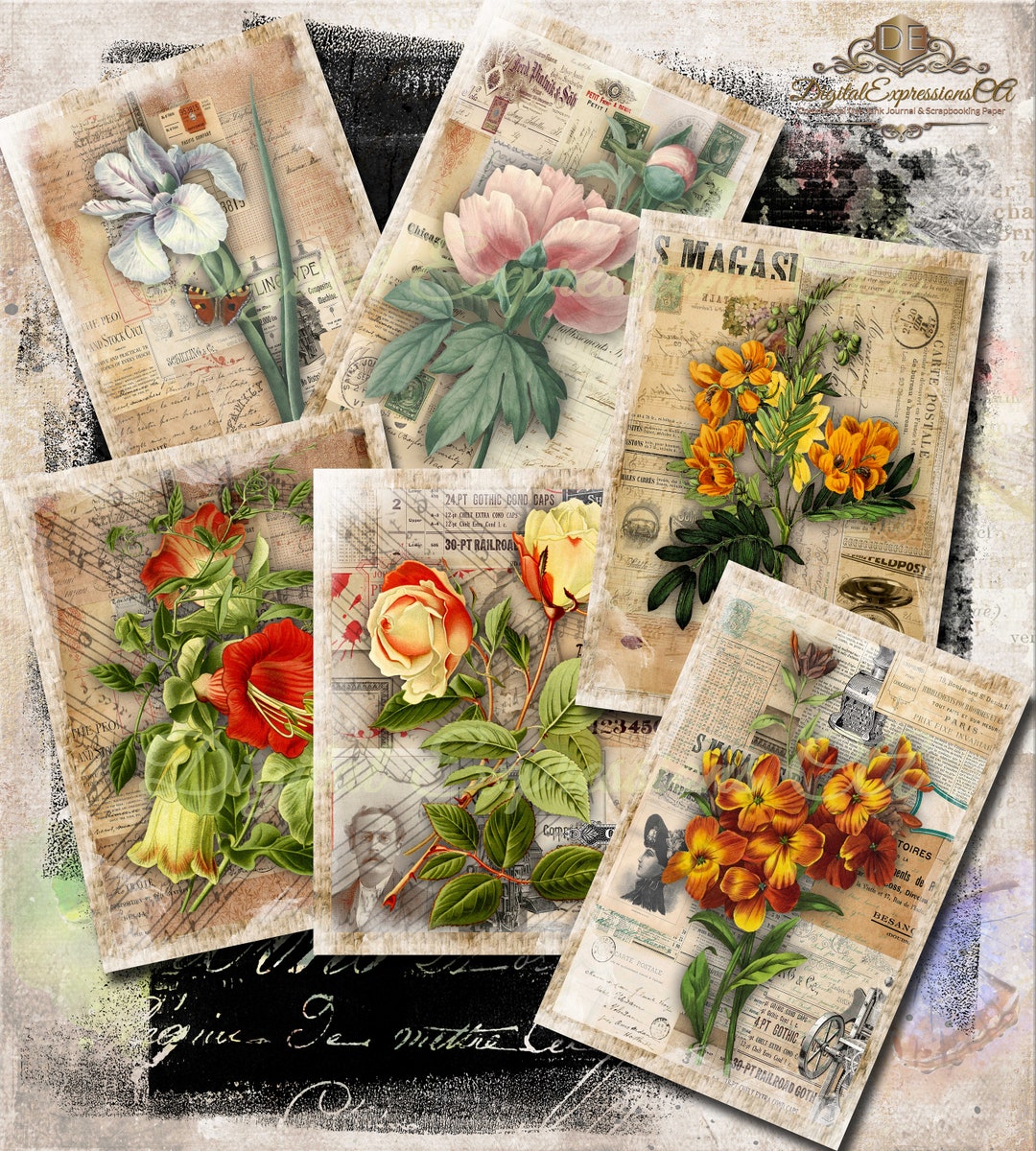 Printable Vintage Floral Junk Journal Kit: Ephemera Paper (digital ...