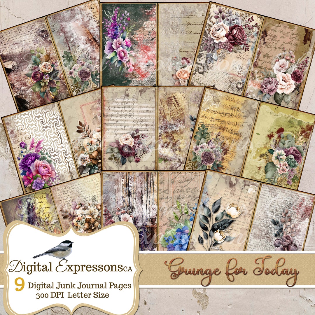 Grunge for Today Junk Journal Kit Botanical Digital Scrapbooking Paper ...
