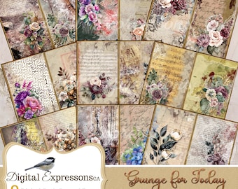 Grunge for Today Junk Journal kit Botanical Digital Scrapbooking Paper, Digital Paper for Junk Journals, Clip Art