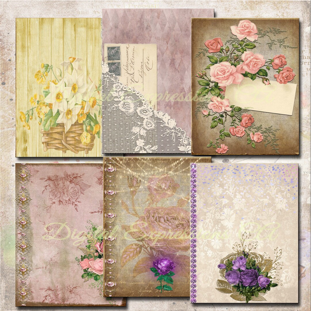 Printable Junk Journal Kit, Vintage Ephemera Papers, Shabby Chic Grunge ...