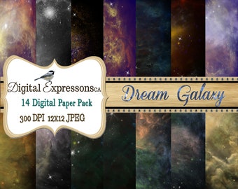 Starry Digital Paper, DREAM GALAXY Paper, Stardust Starry Night Sky, Celestial Background Sheets, Watercolor Galaxy Scrapbook Crafting