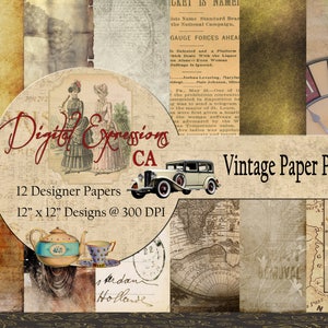 VINTAGE GRUNGE Digital Paper, Grunge Paper, Masculine Patterns, Printable Digital Paper Sheets, 12 Designer Papers, Earth Tones, Crafting