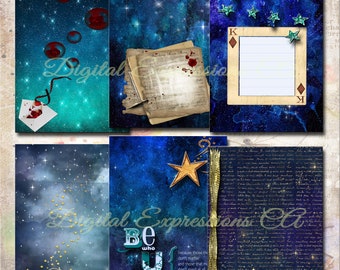 Printable Junk Journal kit, Wish Upon a Star Night Sky Journal Papers, Scrapbooking Grunge Papers, Digital Paper Prints, Collage Sheets