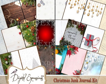 Christmas Junk Journal kit, Christmas Journal Paper, Scrapbooking Holiday Papers, Christmas Digital Paper for Junk Journals