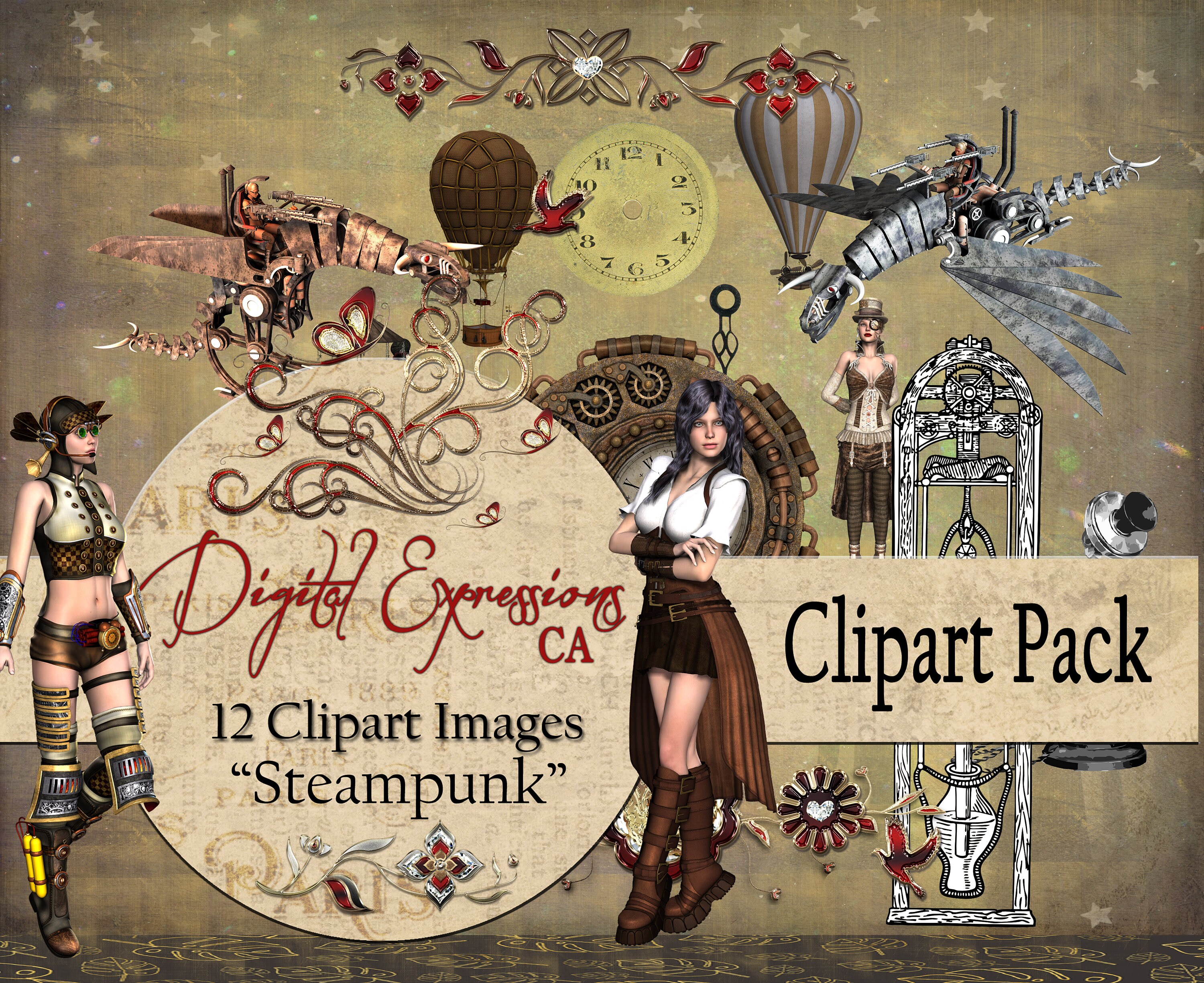 Digital Clip Art Vintage Steampunk Grunge Clipart Printable - Etsy