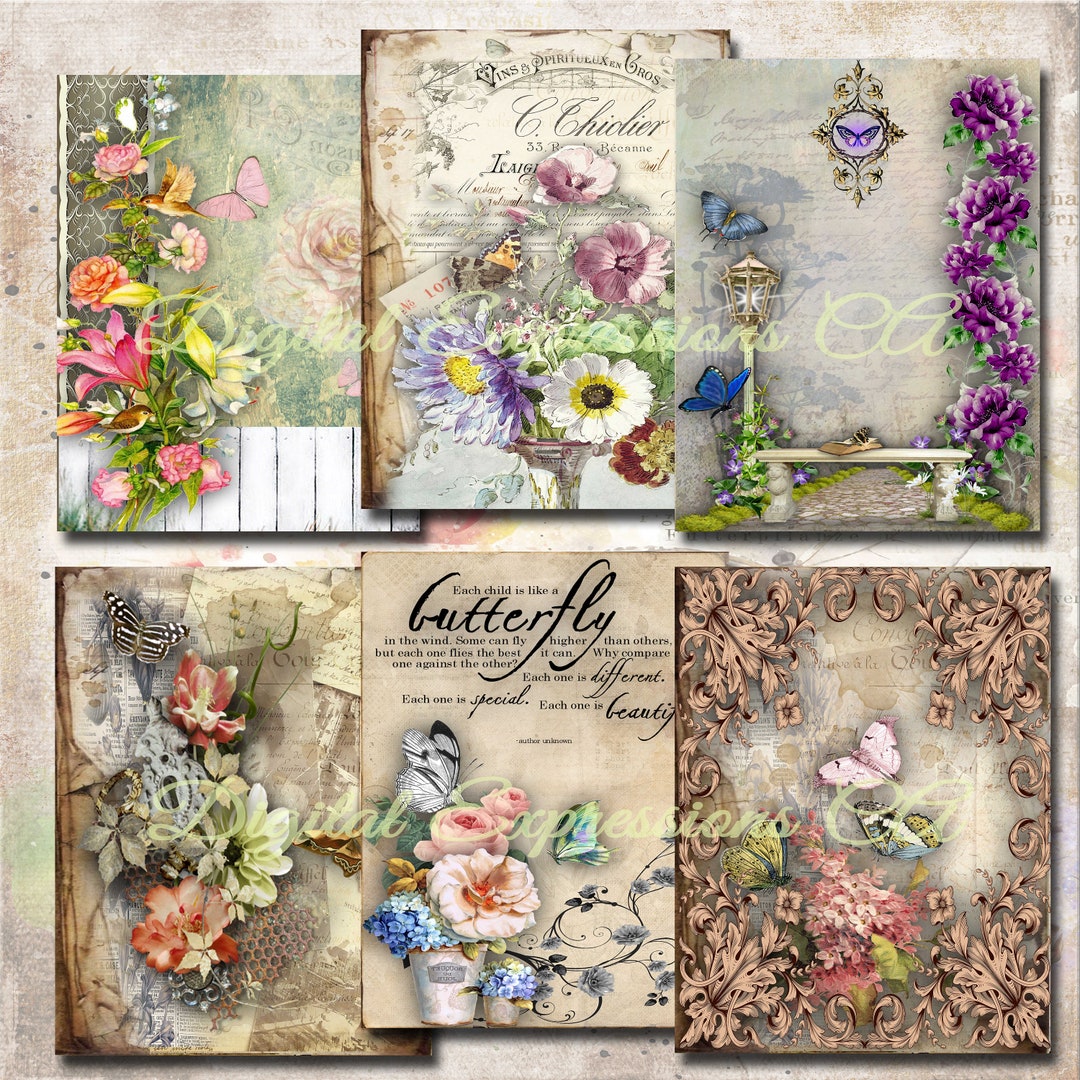 Printable Junk Journal Kit, Vintage Ephemera Papers, Floral Grunge ...