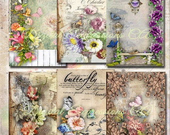 Printable Junk Journal Kit, Vintage Ephemera Papers, Floral Grunge Paper, Scrapbooking Papers, Digital Paper Prints, Collage Sheets