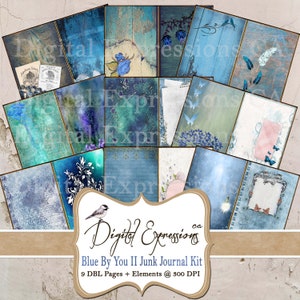 Turquoise Blue Junk Journal kit, Printable Blue Scrapbook Pages, Shabby Chic Blue Paper, Junk Journal Printable, Vintage Ephemera