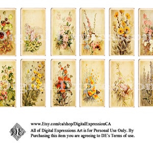 Tea Cards, VINTAGE DIGITAL TEA Cards 2, Floral Vintage Faux Tea Cards, Junk Journal Embellishments