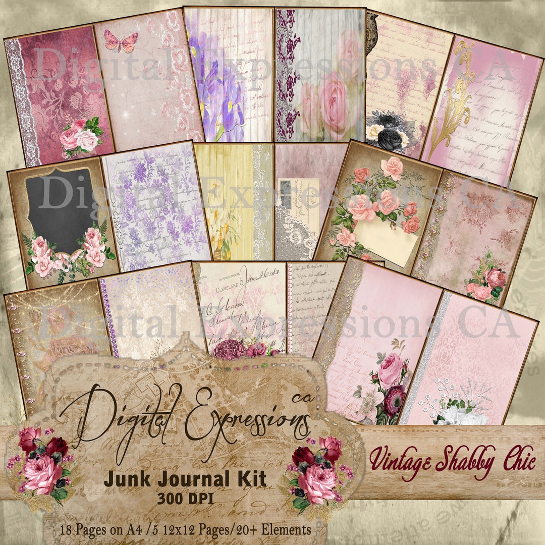 Shabby Chic Junk Journal Kit: Botanical Grunge, Vintage Papers (digital ...