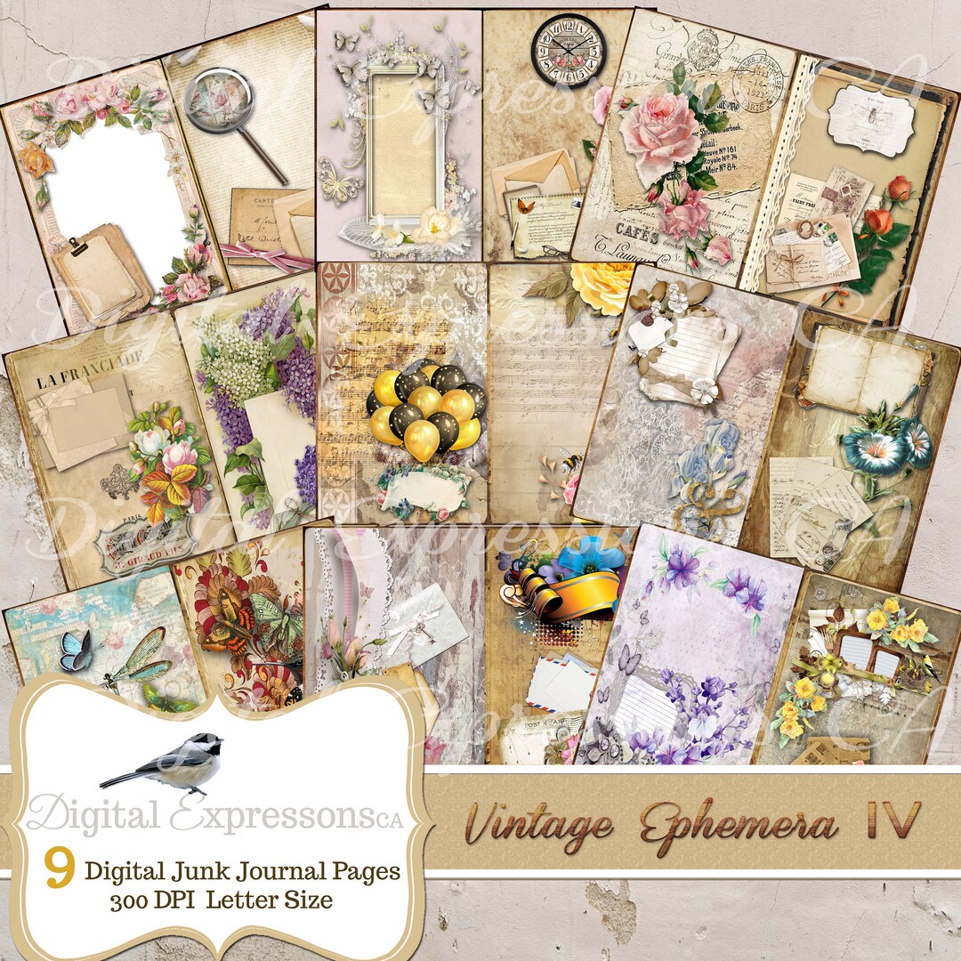 Vintage Grunge Floral Junk Journal Kit: Ephemera Paper (digital Paper ...