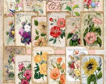 Botanical Journal Cards: Vintage Floral Ephemera (Digital Download)