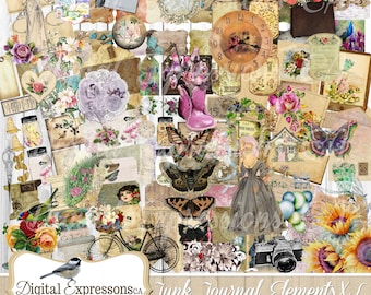 Junk Journal kit 120+ Digital Embellishments, Botanical Digital Add ons, Scrapbooking Paper, Digital Paper for Junk Journals, Clip Art