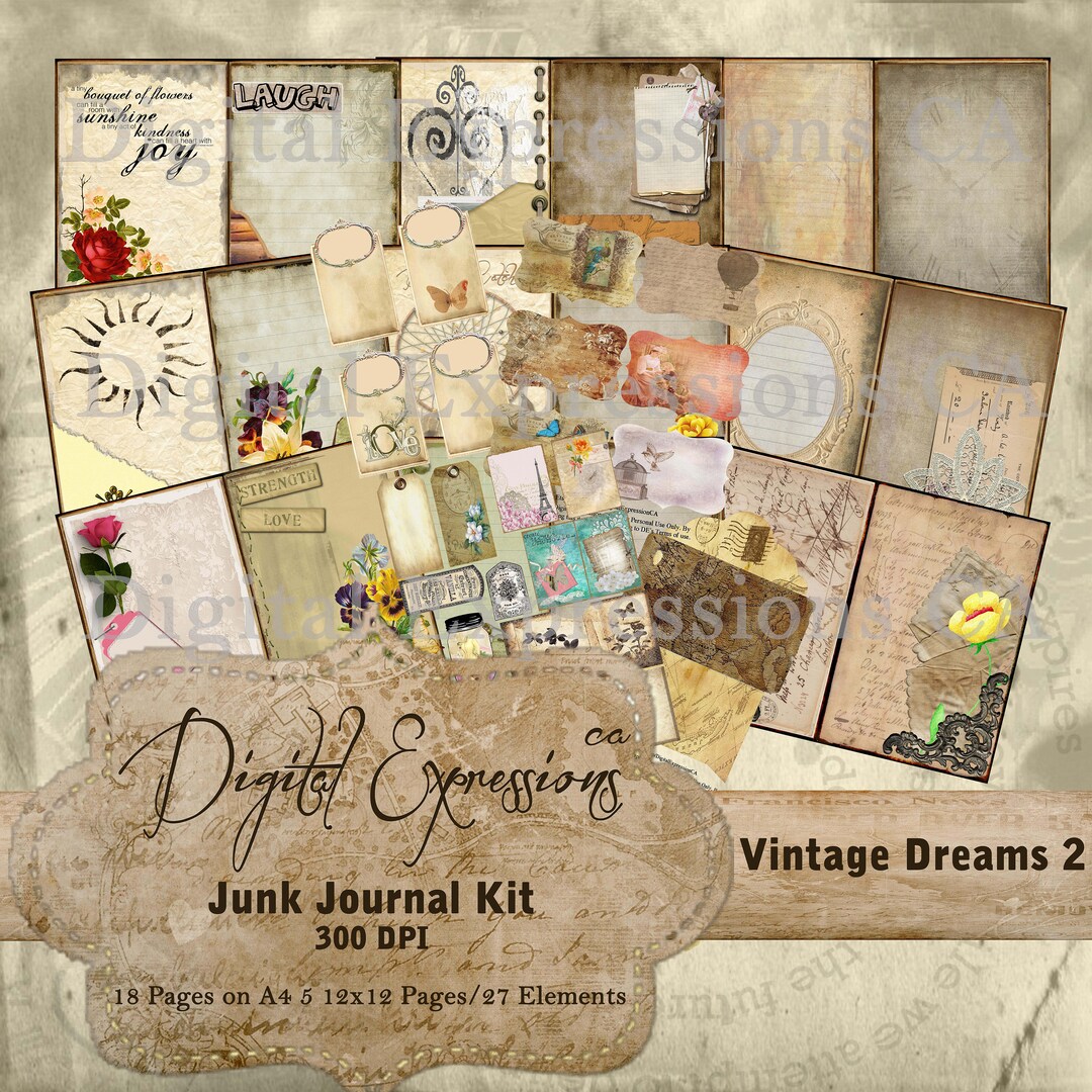 Vintage Grunge Junk Journal Kit, Vintage Grunge Journal Papers, Grunge ...
