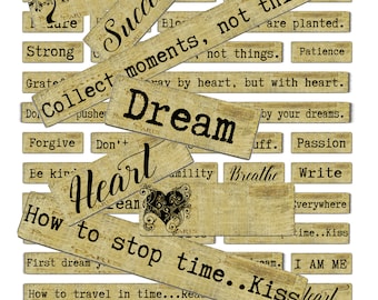 Positive Inspirational Sayings Mixed Media Journal Words, Inspirational Digital Collage Sheets, Printable Words, Junk Journal, Scrapbooking