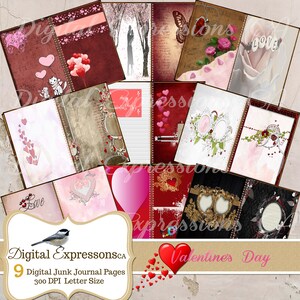 Valentine Junk Journal Kit, Valentinstag Journal Papiere, Grunge Ephemera Papier, Scrapbooking Papiere, digitales Papier für Junk-Zeitschriften