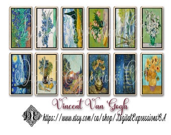 Tea Cards, Vincent Van Gogh DIGITAL TEA Cards, Floral Vintage Faux Tea Cards, Junk Journal Embellishments