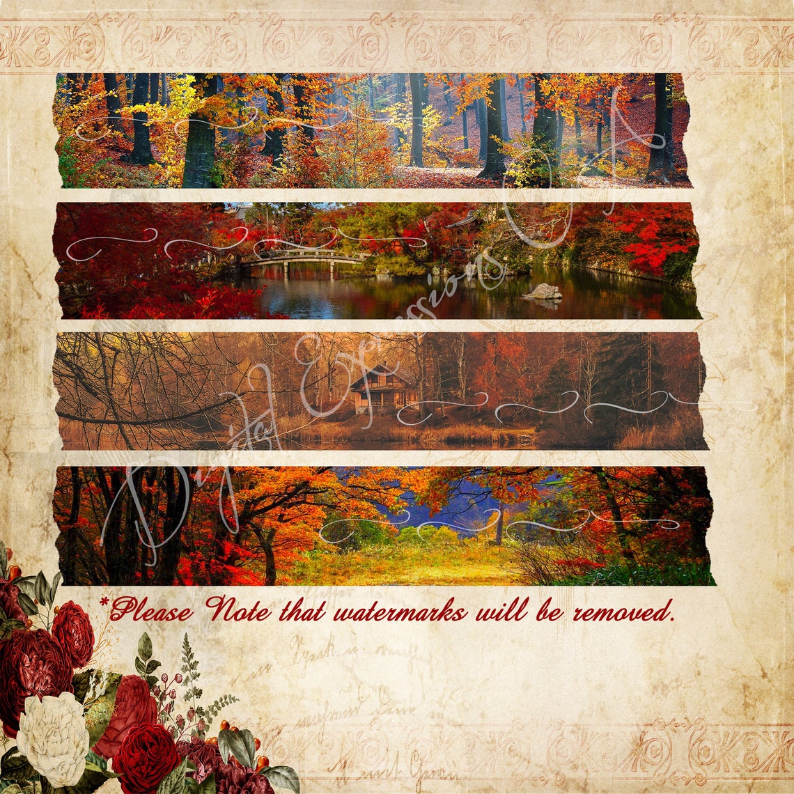 Digital Autumn Printable Washi Tape Fall Digital Washi Tape | Etsy