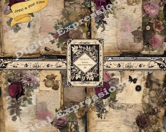 20 Junk Journal Pages, Eclectic Vintage Style, Digital Papers, Scrapbook Supplies, Background Pages, Printables