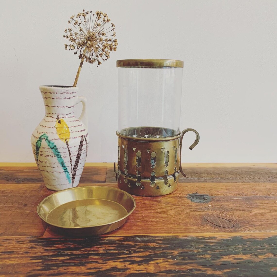 Vintage brass and glass candle holder Etsy