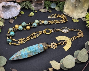 Ocean Jasper Talisman Necklace with Turquoise & Pyrite