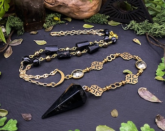 Black Tourmaline Pendulum Rosary Necklace