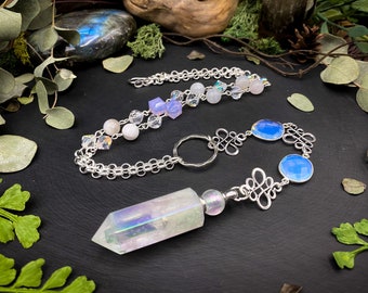 Opal Aura Quartz Potion Bottle Rosary Necklace