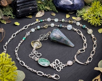 Moss Agate Pendulum Rosary Necklace