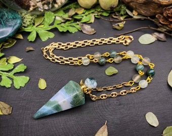 Moss Agate Gemstone Bottle Necklace