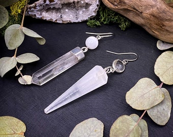 Selenite & Clear Quartz Point Mismatch Earrings