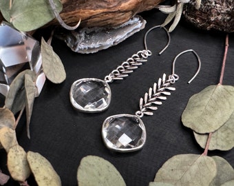 Clear Quartz & Fishbone Brutalist Earrings