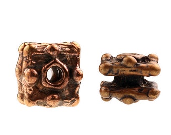 Pair of Bronze Unique Square Beads (Solid Bronze)