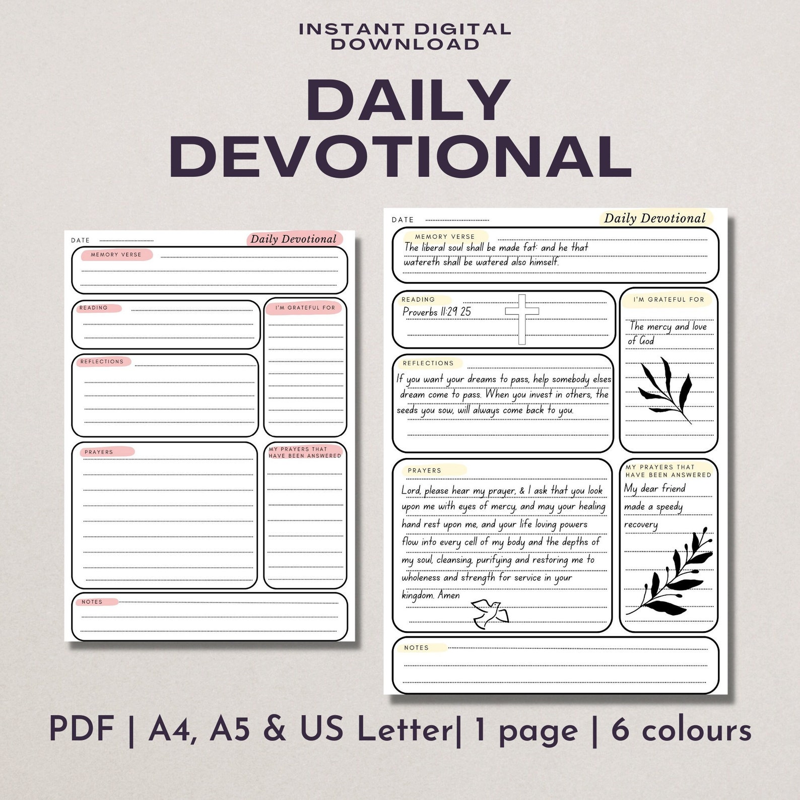 Printable Daily Devotional Planner, Instant Download, Digital Bible Studies, Religious Journal