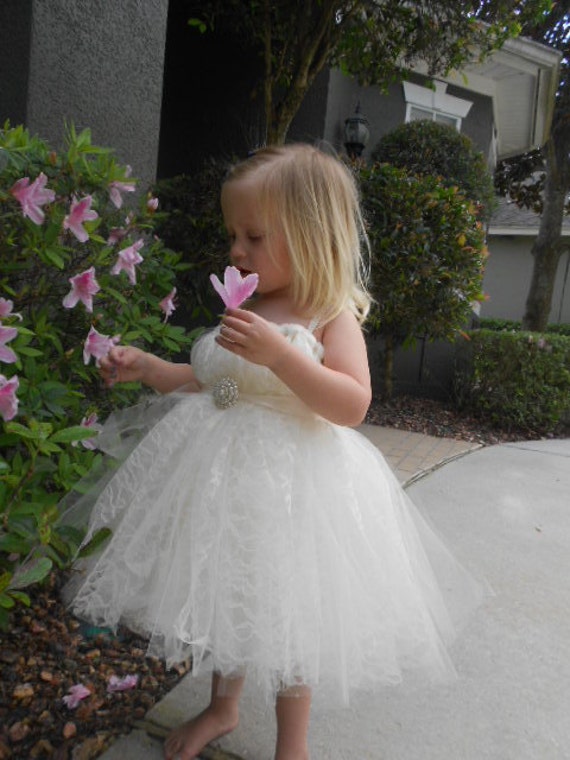 Items similar to Lace and Pearls Flower Girl Tutu Dress on Etsy