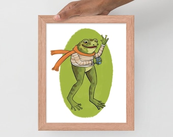 Fergus the Frog Framed Art Print | Cottage Core Art | Frog Print | Nursery Art